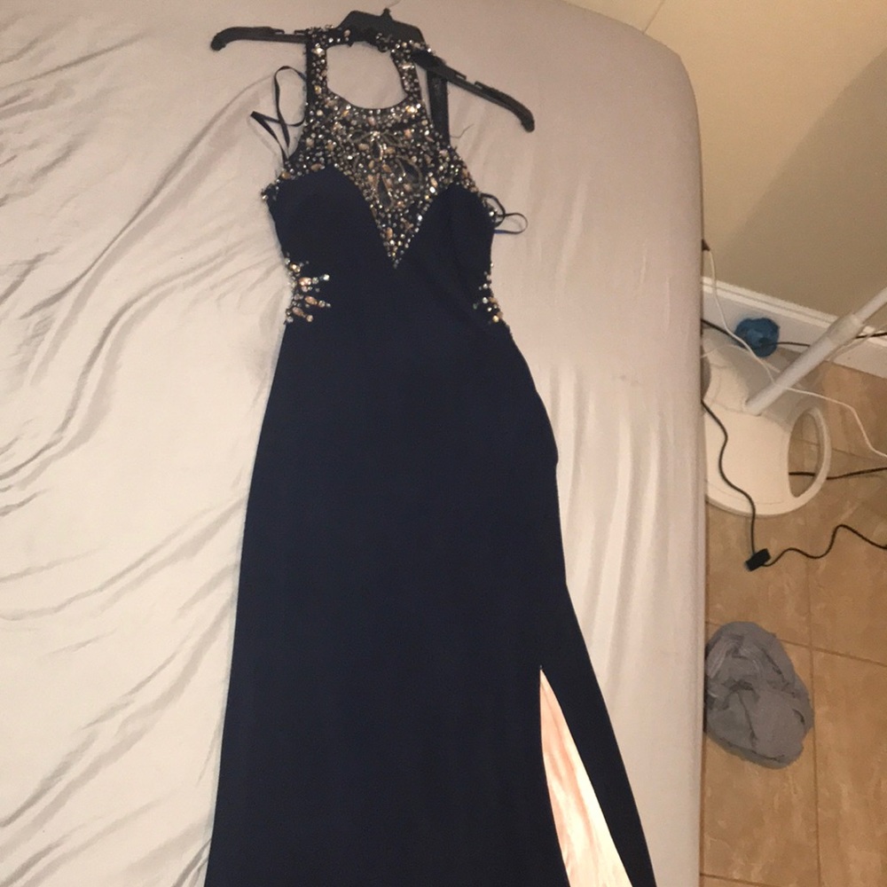 Navy blue formal prom dress